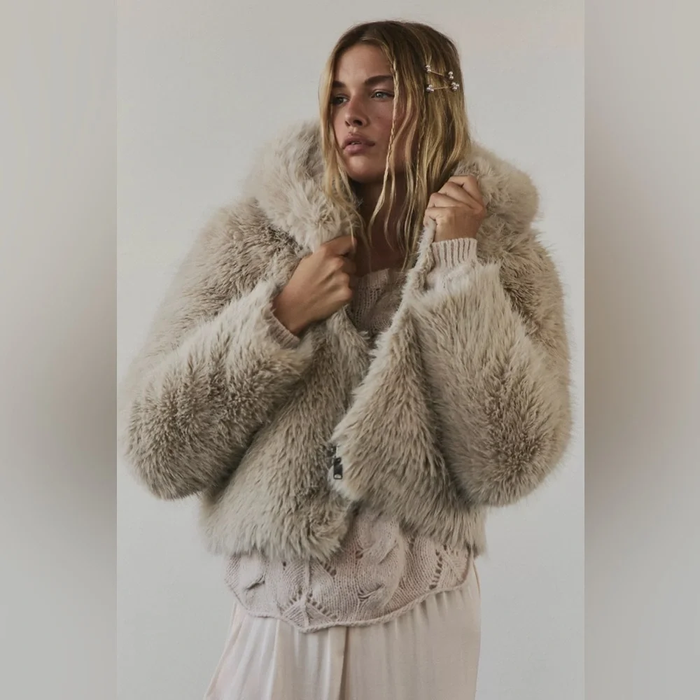 Free people Louder Please Hooded Faux Fur Jacket - Picture 5 of 11